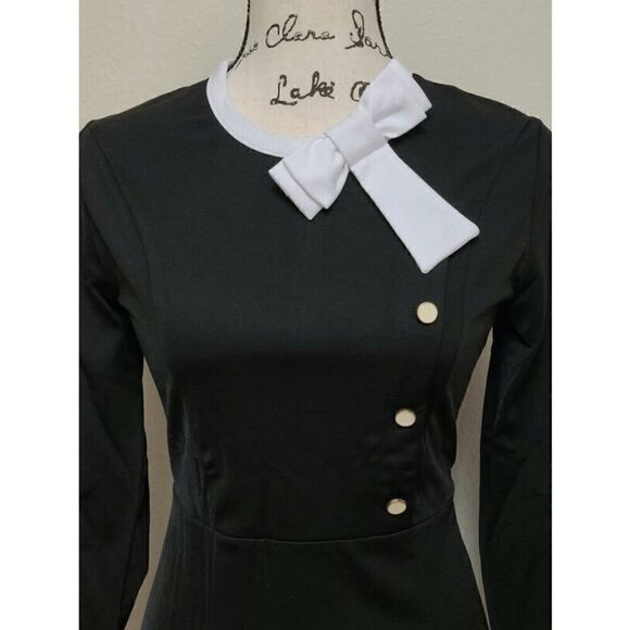 NWT Retro Vintage Pinup 1940s 1950s Classy Elegant Modest Button Bow Dress L - Picture 9 of 13
